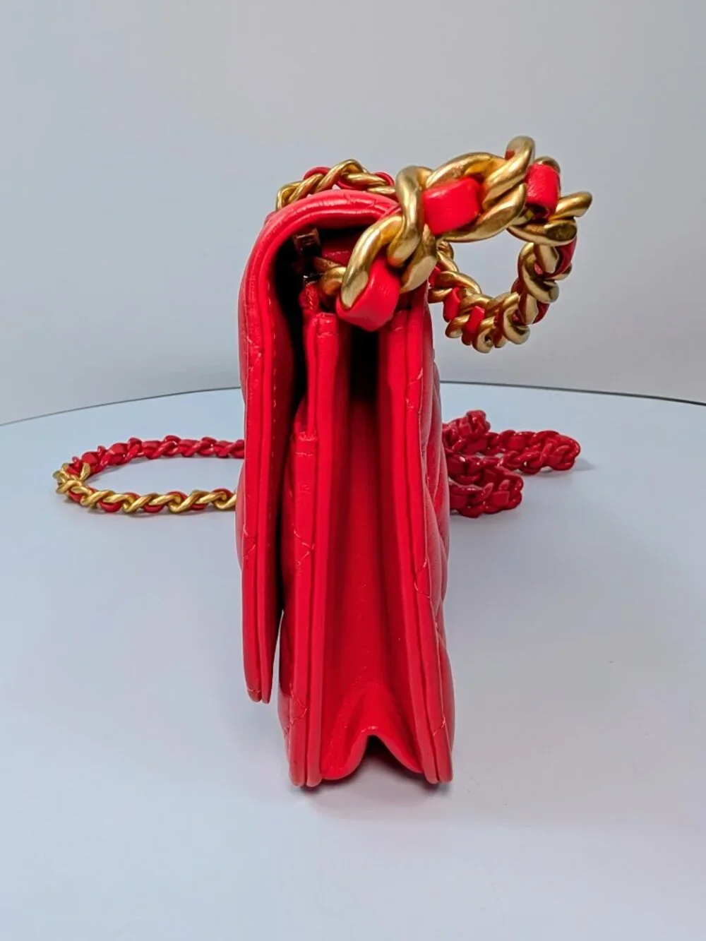 Chanel Bright Red Lambskin Classic Wallet on Chain (WOC)